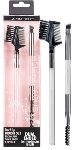JAPONESQUE Brow & Eye Brush Set, Includes Brow/Lash Comb to Separate Lashes, Angled Liner Brush for Brow Filler Application, Spoolie to Smooth