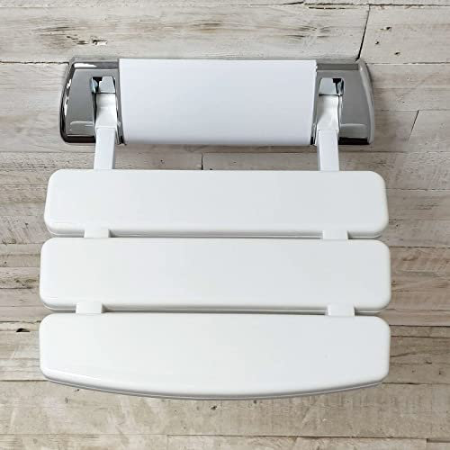 Kayson 350mm Foldable White Wall Mounted Shower Seat Mobility Aid Chrome Mount