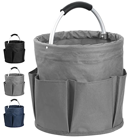 IHOMAGIC Borsa portaoggetti multifunzionale con manico, 17 l, pieghevole, borsa per attrezzi da giardino, con 6 tasche esterne, per kit di attrezzi da giardino, accessori per la pulizia, casa