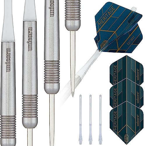 Unicorn Darts-Set mit Stahlspitzen, beliebte und ikonische Dartpfeile von 1976 bis 1988, natürliche 80%, 90% und 95% Wolfram mit lasergeätztem U-Logo, 21 g, 22 g, 23 g, 24 g, 25 g oder 26 g