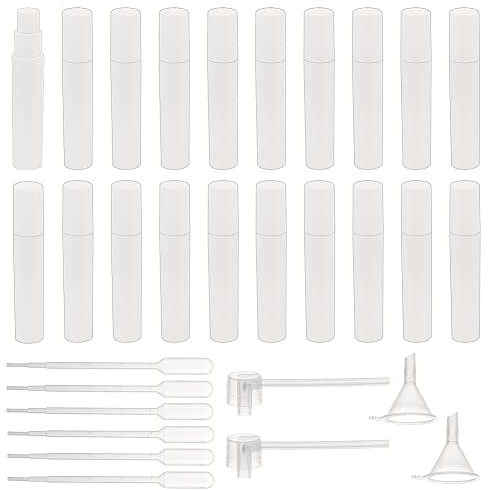 BENECREAT 80pcs 2ml Mini Plastic White Spray Bottles, Portable Frosted Perfume Bottles with 6pcs 1ml Pipettes, 2pcs Funnels and 2pcs Plastic Pump for Travel Perfume and Essential Oil