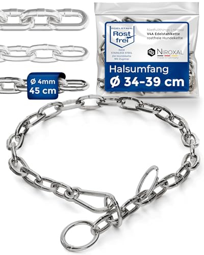 Hundekette Edelstahl Kombikette kurzgliedrig mit Karabiner & Zugstopp – 4 mm x 45 cm