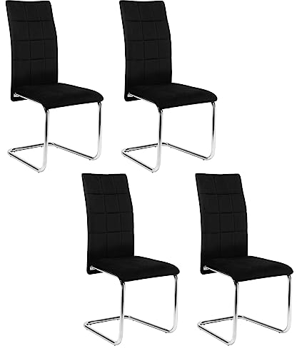 Lestarain Esszimmerstühle 4er-Set, Schwingstuhl, Freischwinger, Küchenstuhl, Polsterstuhl mit Rückenlehne, Wohnzimmerstuhl mit Samtbezug, Stuhl Esszimmer Küche, Metallbeine, Schwarz, LCNI117002-4