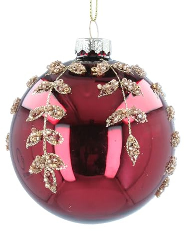 Gloss Burgundy Bauble with Gold Leaf Design Gisela Graham
