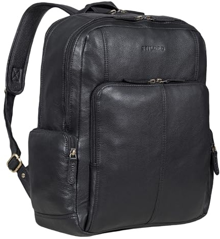 STILORD Marlin Elegant Laptopryggsäck Läder 15,6 Tum Läder Affärsväska för Herrar och Damer Vintage Dagsryggsäck Damer Äkta Läder Ryggsäck Farbe:Svart