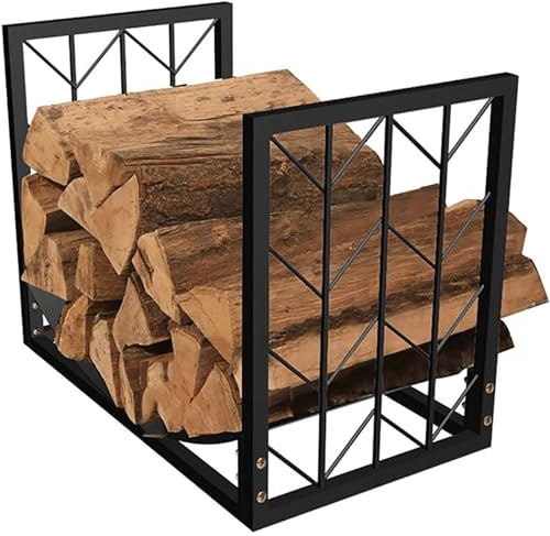 OATTIS tragbar Schwarzes Eisen-Brennholzregal, Aufbewahrungsständer für Anzündholzscheite aus Metall, Holzregal für den Außenbereich für Brennholz/Holzscheite/Anzündholz Dauerhaft