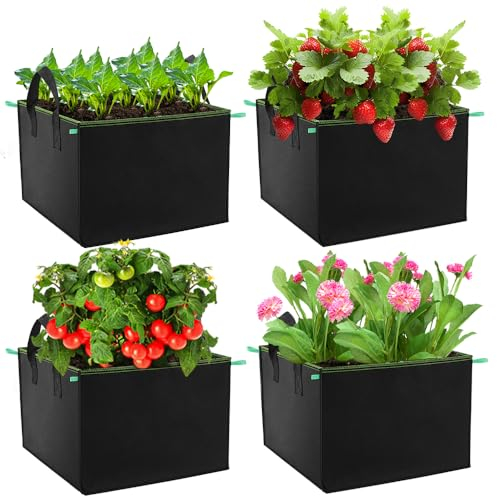 Enbagold Pflanzsack 55L Rechteckiger Pflanzbeutel 4 Stück, Kartoffel Pflanzsack aus Vliesstoff, Stofftöpfe Pflanztopf mit Griffe für Tomaten, Gemüse, Erdbeeren, Kletterpflanzen