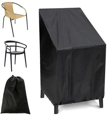 Funda Sillas Apiladas Jardín, Tejido Oxford 210D Apilables Funda Sillas Polvo, 65x65x120 cm Cubierta Sillas Exterior, Con Cordón, Tela para Muebles de Jardín, para Sillas Apilables, Sillas de Balcón