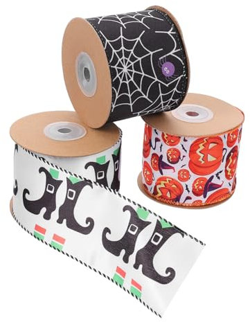 SEWOART 3 Rollen Schleifenbänder Für Geschenkbox-verpackung Diy-bastelmaterial Partydekoration Mit Halloween-musterdesign