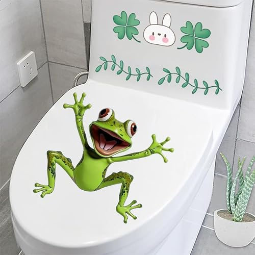 Autocollant mural imperméable pour abattant de toilettes, motif grenouille, papillon, fleur, feuille