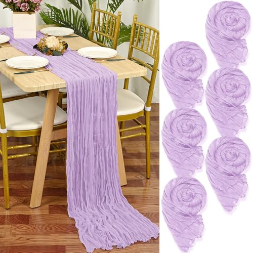 Seihtuch Tischläufer Lila, 55 x 300 cm, 6 Stück | Rustikaler Gaze Stoff, Boho, Käsetuch Cheesecloth, Hochzeit Tischläufer, Für Hochzeitsfeier Brautparty Tischdekoration