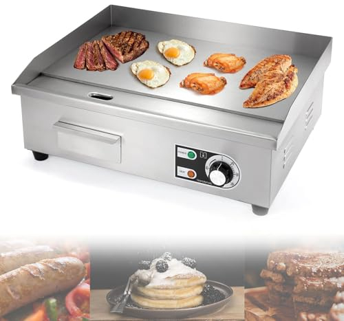 Mcamgiczin Planchas eléctricas, Plancha eléctrica para cocinar Caliente, Parrilla Comercial de Acero Inoxidable para Barbacoa, Plancha eléctrica Antiadherente eficiente de 3 KW para Barbacoa casera