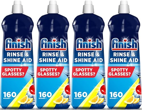 Finish | Finish Dishwasher Rinse & Shine Aid | Lemon | 800ml | For Drier Glasses and Spot Prevention (Pack of 4)