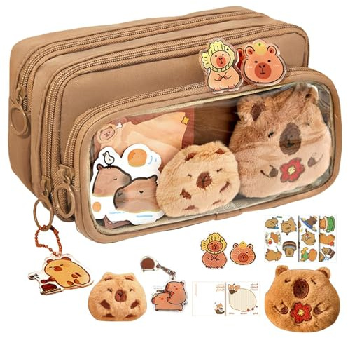 Tier Stiftemäppchen, Capybara Federmäppchen, Niedliche Capybaras Federmappe, Großem Ästhetische Mäppchen Mit Reißverschluss Und Aufklebern, Aesthetic Clear Pencil Case, Niedliche Capybara Federtaschen