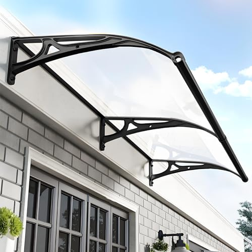 Vordach für Haustür mit Großem Waschbecken aus Aluminiumlegierung,Haustürvordach Fenstermarkise,Polycarbonat Rundbogenvordach,Beidseitiger Abfluss,für Balkon-Traufe-Garten-Regen- und Schneeschutz