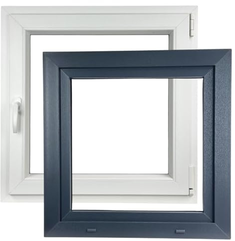 ALUCON Fenster 700x700 mm – Kunststofffenster 70x70 cm – Flügelfenster Innen Weiß/Außen Anthrazit – DIN Rechts