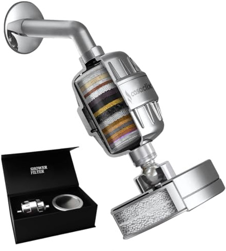 Casaclix 20+3 Stage Shower Head Filter – High Pressure Hard Water Filter, Removes Chlorine & Limescale – Shower Filter & Head Combo, Universal Fit, Chrome Finish