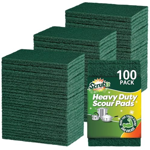SCRUBIT Scouring Pads - Heavy Duty Scrub Pads for Cleaning Dishes - Non-Scratch - Reusable - Green (100, Green)