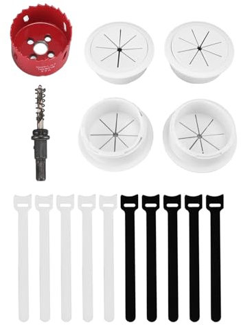 Kit de Cache-Câbles pour TV, Système de Gestion des Câbles pour Cacher Les Câbles avec 4 Passages et Fixation pour Scie Cloche, 10 Attaches de Câble, Organisateur Mural pour Un