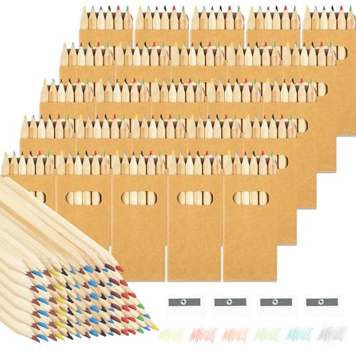 Deepton Buntstifte Set, 20 Packungen Kleine Buntstifte mit je 6 Buntstiften, 120 Mehrfarbig Holzstifte mit 4 Spitzern, Farbstifte Kinder für Kunst Zeichnung, Schreiben, Skizzieren und Färbung