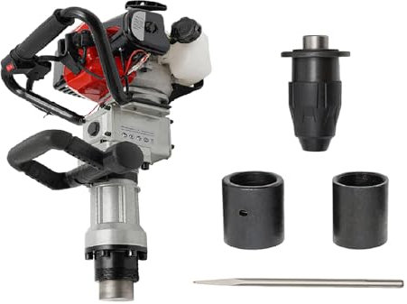 Hadwigger 32.7cc Benzin Pfahlramme mit Meißel und Adapter 2 in 1 Abbruchhammer & Pfostentreiber Zaunpfahl-Ramme Handrammer, Max. Pfahldurchmesser 70mm, 2-Takt Benzin Motor Pfostenramme