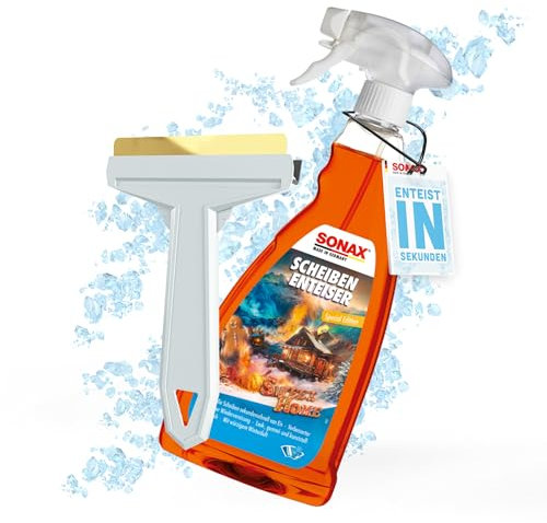 Kit de dégivrage pour vitres de voiture - 1 spray de dégivrage Sonax Sweet Home - 1 litre pour vitres de voiture + 1 grattoir à glace Murska avec lame en laiton - Spray dégivrant pour une vision
