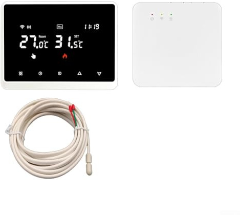 Thermostat intelligent sans fil avec connectivité WiFi, commande vocale et récepteur RF pour des réglages de température améliorés (blanc + capteur)