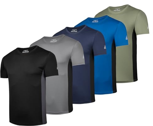 AMZSPORT Sportskjortor för män, 3/5-pack andningsbara och snabbtorkande kortärmade T-shirts för löpning, träning, fitness, Allcolor-122020, S