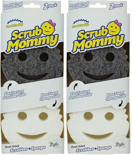 Scrub Daddy Scrub Mommy Style, Spugna Abrasiva Cucina su Due Lati, Alternativa Prodotti Cucina ai Panni Non Graffiati, Spugna Faccina Sorridente per Lavello, Bagno e Doccia, FlexTexture, Grigio 2 Pz