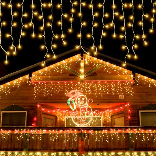 BellaGesundheit 10m 400 LED Warmweiß Eiszapfen-Lichterkette, IP44 wassergeschützt, 8 Beleuchtungsmodi mit Timer für Innen, Außenbereich, Weihnachten, Hochzeiten, Partys (10m)