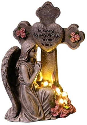 Statue d'Extérieur Ange de Jardin Lampe Solaire Commémorative en Résine