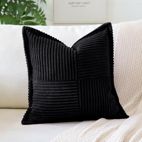 Artscope Ein Cord Kissenbezug Kordsamt Kissenhülle Zierkissenbezug 55x55 cm Dekokissen Sofakissen Couchkissen Dekorative Weiche Kissen für Sofa Wohnzimmer Zuhause Schlafzimmer, Schwarz