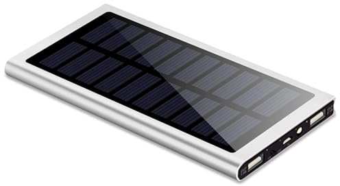 Power Bank 50000Mah Solare Ultra-Sottile Caricabatterie per Telefono Dual USB Torcia Powerbank Portatile, Argento