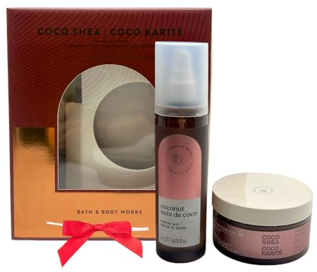 Bath & Body Works COCO SHEA COCO KARITÉ Fragrance Mist & Body Butter 2-piece Gift Set with a Red Bow for Holidays – Limited Edition