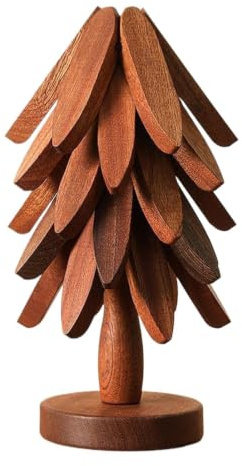 Ensemble de dessous de plat en forme d'arbre, dessous de plat en bois, dessou de verre isolant en bois, dessou de plats et d-essous de verre en b-ois pour sapin de Noël pour casseroles et plats chauds