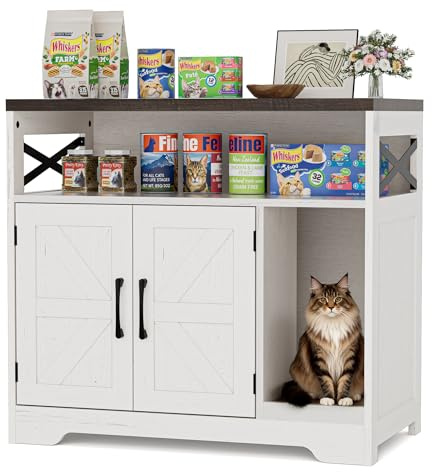 BonVache Katzenklo Schrank, Katzenhaus Holz, Katzenschrank mit Tür, Versteckte Katzentoilette mit Kratzmatte für Katzen, Beistelltisch, 79 x 43 x 72.5 cm, Weiß