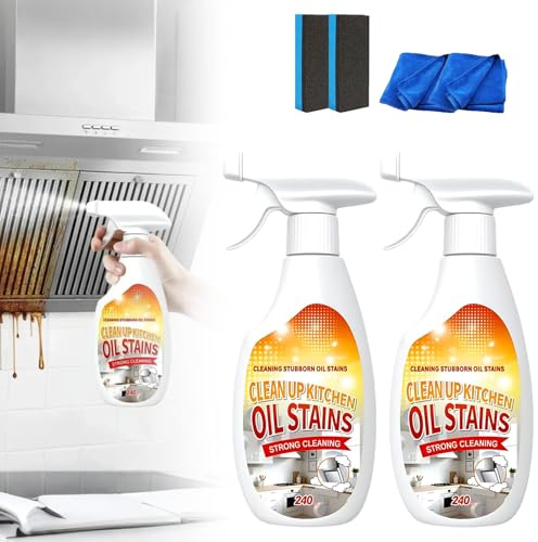 Heavy Duty Degreaser, Kitchen Cleaner, Strong Oil Detergent Lemon Cleaner, Multi-purpose Household Degreaser for Cleaning up Kitchen Oil Stains, Stain Remover for Stove/Range Hood (2PCS)