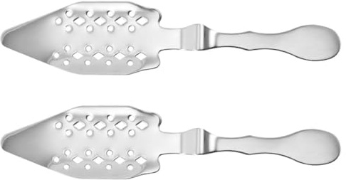 LOORGVEL Cuchara de Absenta de Acero Inoxidable 304, Cucharilla Ranurada para Azúcar en Cubos, Filtro para Hielo, Set 2 Piezas en Color Plateado, Utensilio Práctico para Bar y Coctelería