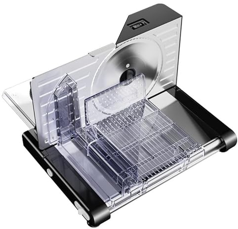 Cortadora de Fiambre Eléctrica Plegable, Cortafiambres con Grosor Ajustable (0-18mm), Cortafiambres 160W para Carne y Pan, Silenciosa (<70dB)