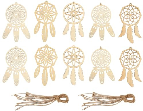 DECOMELODY 50 Stück Holz Traumfänger Anhänger zum Aufhängen Handgefertigte Zarte Selbstgemacht Holzschmuck Deko für Zimmer und Zuhause