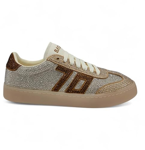 BACK70 - Sneakers Donna con Strass. Scarpe Casual Eleganti con Lacci, Suola Platform, Design Brillante Glamour. (Sistema Taglie Calzature EU, Adulto, Donna, Numero, Media, 40)