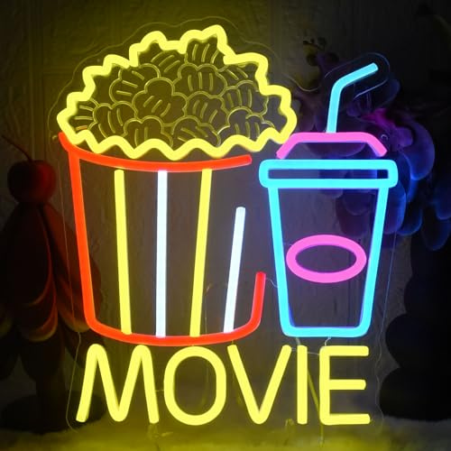 YUEYYNS Movie Letrero de Neón,Luces de Neón con forma de bebida de palomitas de maíz Luz variable USB, para cine, cine en casa, fiesta de cine, sala de películas, fiesta de cumpleaños