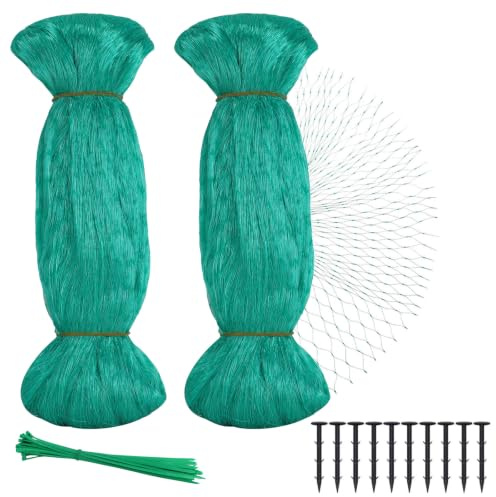 2PCS Filet Anti Oiseaux Protection Fraisier 4m×10m Vert Pigeon Voliere Jardin Potager Arbres Fruitiers Balcon Poulailler Cerisier Exterieur Protéger Bassin Feuilles Kit avec 30 Attaches 10 Piquets