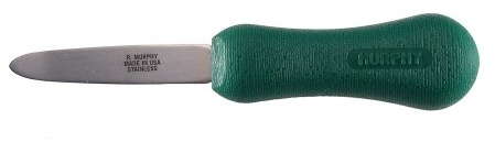 R Murphy/Ramelson New Haven Oyster Shucking Knife, Shucker Tool Opener, Curved Bent Tip, Wood Handle, Stainless Steel Blade, Made in USA, Green Handle, 1 Pack