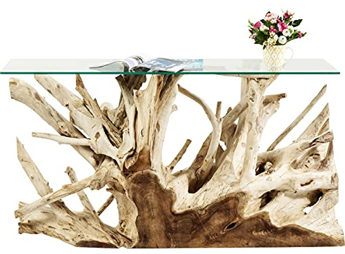 Kare Design Konsole Roots 150x40cm, Designer aus Wurzelholz mit Glasplatte, Unikat, Sideboard Echtholz, einzigartiges Schmuckstück, Teak, 75x150x40cm (H/B/T)