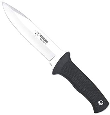Cudeman Cuchillo 177-H hoja de acero ACX-380 de 15 cm y empuñadura de caucho negro de 12 cm para caza, pesca, supervivencia y bushcraft + Portabotellas regalo