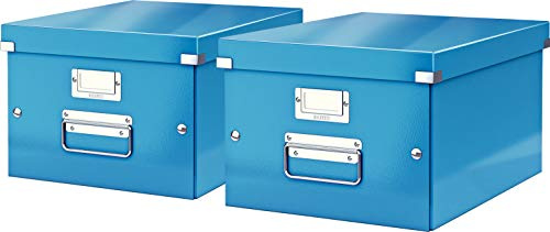 Leitz, Mittelgroße Aufbewahrungs- und Transportbox, Mit Deckel, Für A4, Click & Store (Blau, Mittel | 2er Pack)