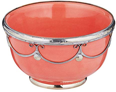 Orientalische Keramikschale Keramikteller Rund Miranda Rosa Ø 11cm Groß | farbige marokkanische Keramik Schale Teller aus Marokko | Orient große Keramikschalen flach Geschirr orientalisch handbemalt