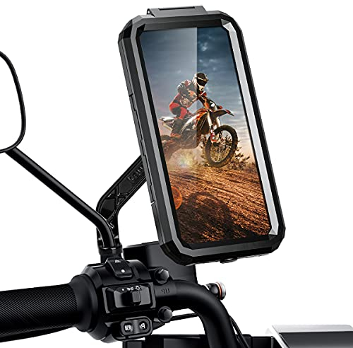 ENONEO Telefonhalterung für Motorrad, wasserdicht, 360-Grad-Rotation, Anti-Vibration, Telefonhalterung für Motorrad, mit Touch-ID, Touchscreen, Smartphone-Halterung, Scooter, Rückspiegel für 4,5-6,1