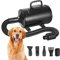 Hoapin Asciugacapelli per Cane, Temperatura e velocità del Vento Regolabili con 4 ugelli e Display Digitale, Toilet, Asciugacapelli Professionale per Animali Domestichi (nero)